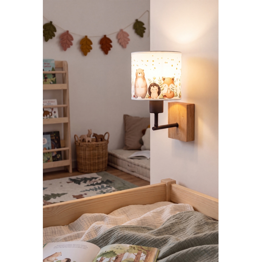 Brilagi - Детска стенна лампа BOBO WOOD 1xE27/25W/230V дъб/черен/бял/с животни