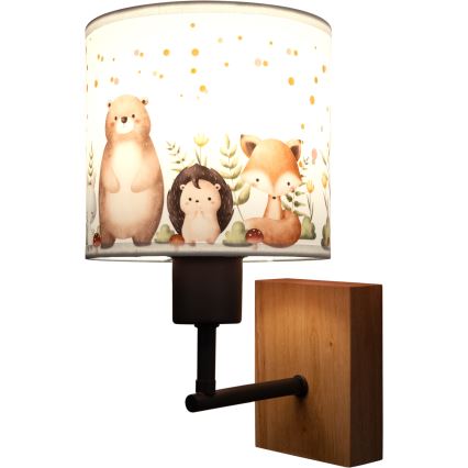Brilagi - Детска стенна лампа BOBO WOOD 1xE27/25W/230V дъб/черен/бял/с животни