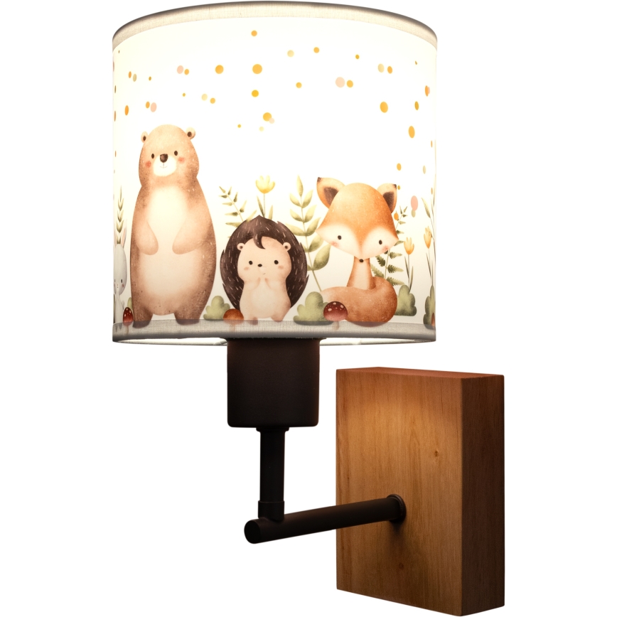 Brilagi - Детска стенна лампа BOBO WOOD 1xE27/25W/230V дъб/черен/бял/с животни