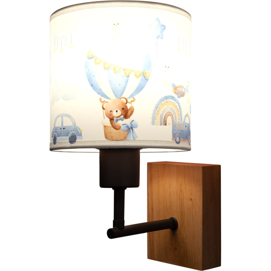Brilagi - Детска стенна лампа BOBO WOOD 1xE27/25W/230V дъб/черен/бял/син/плюшени мечета