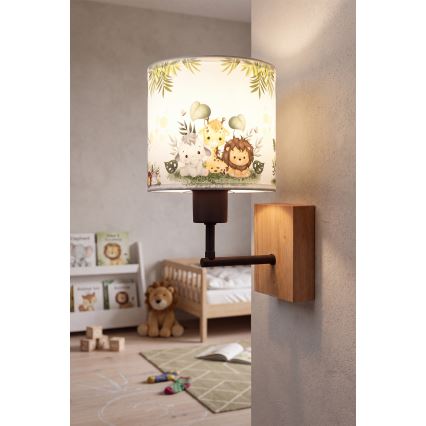 Brilagi - Детска стенна лампа BOBO WOOD 1xE27/25W/230V дъб/черен/бял/зелен/джунгла