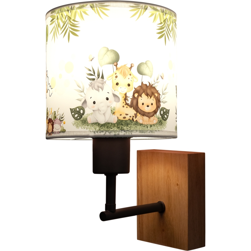 Brilagi - Детска стенна лампа BOBO WOOD 1xE27/25W/230V дъб/черен/бял/зелен/джунгла