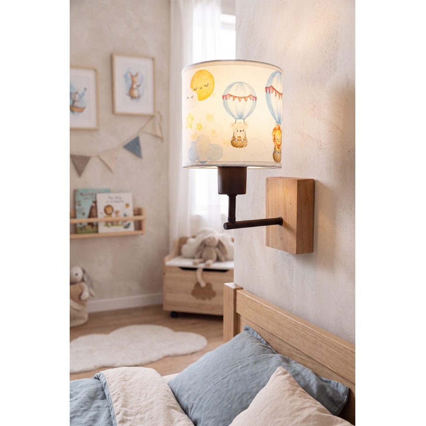 Brilagi - Детска стенна лампа BOBO WOOD 1xE27/25W/230V дъб/черен/бял/с животински мотиви