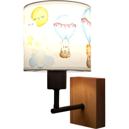 Brilagi - Детска стенна лампа BOBO WOOD 1xE27/25W/230V дъб/черен/бял/с животински мотиви