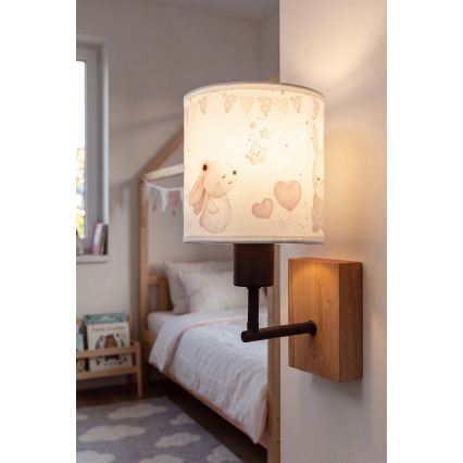 Brilagi - Детска стенна лампа BOBO WOOD 1xE27/25W/230V дъб/черен/кремав/зайчета