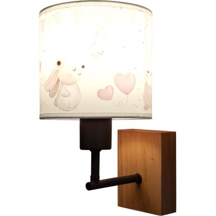 Brilagi - Детска стенна лампа BOBO WOOD 1xE27/25W/230V дъб/черен/кремав/зайчета