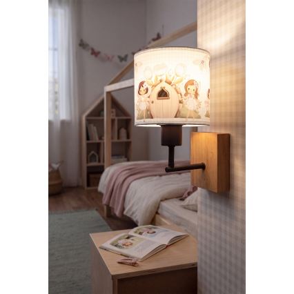 Brilagi - Детска стенна лампа BOBO WOOD 1xE27/25W/230V дъб/черен/бял/розов/феи