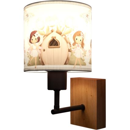 Brilagi - Детска стенна лампа BOBO WOOD 1xE27/25W/230V дъб/черен/бял/розов/феи