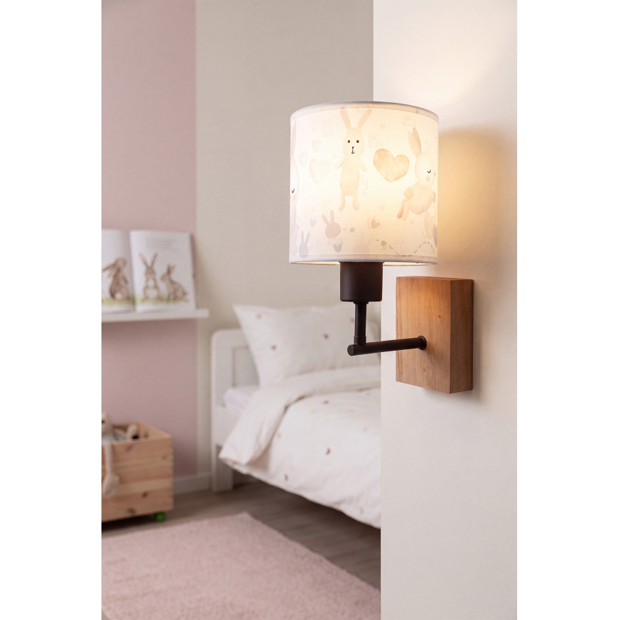 Brilagi - Детска стенна лампа BOBO WOOD 1xE27/25W/230V дъб/черен/бял/зайчета
