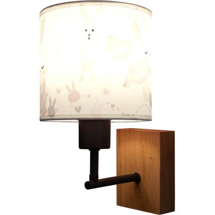 Brilagi - Детска стенна лампа BOBO WOOD 1xE27/25W/230V дъб/черен/бял/зайчета