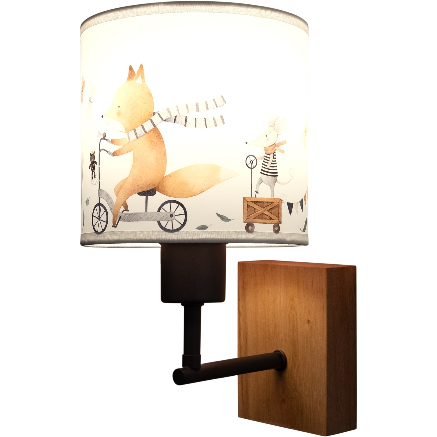 Brilagi - Детска стенна лампа BOBO WOOD 1xE27/25W/230V дъб/черно/бяло/с животински мотиви