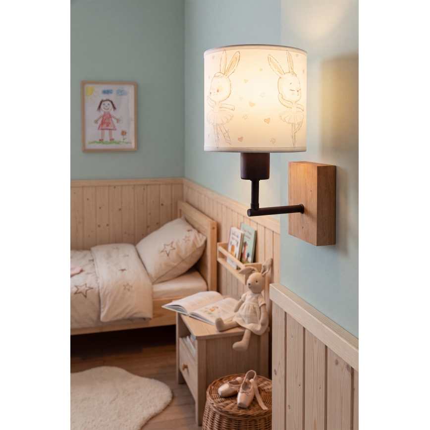 Brilagi - Детска настенна лампа BOBO WOOD 1xE27/25W/230V дъб/черен/бял/зайчета