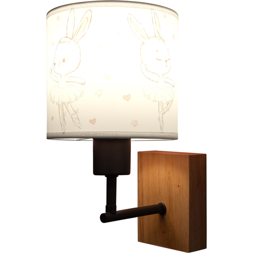Brilagi - Детска настенна лампа BOBO WOOD 1xE27/25W/230V дъб/черен/бял/зайчета