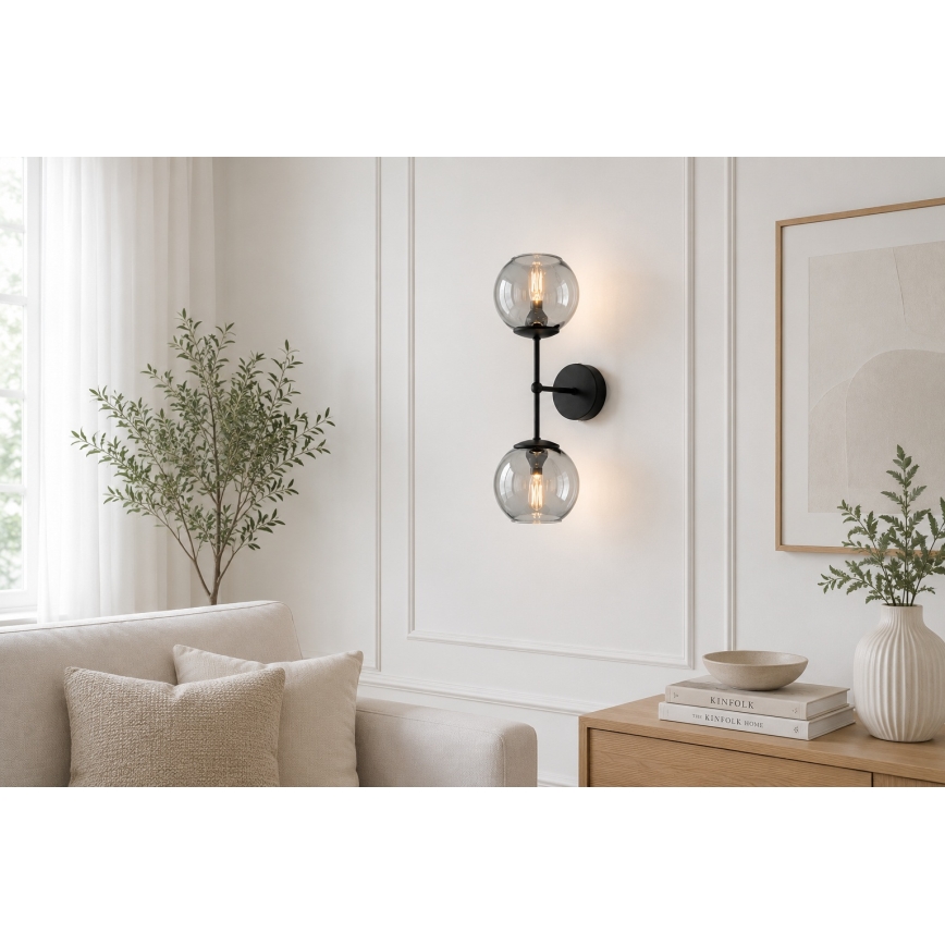 Brilagi - Настенна лампа DIOR 2xE27/60W/230V черна/димно сива
