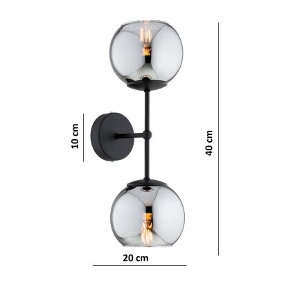 Brilagi - Настенна лампа DIOR 2xE27/60W/230V черна/димно сива