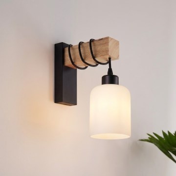 Brilagi - Настенно осветително тяло WOOD GLASS 1xE27/60W/230V бор/черен/бял