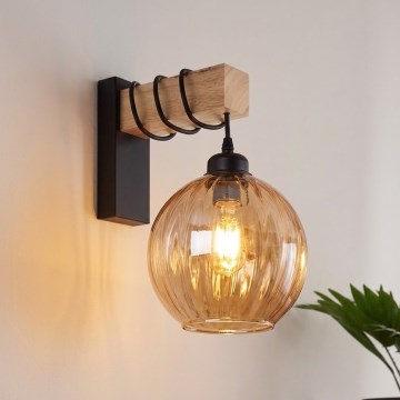 Brilagi - Настенно осветително тяло WOOD GLASS 1xE27/60W/230V бор/черен/димчато кафяво