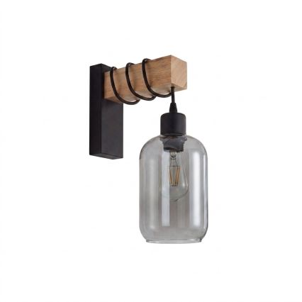 Brilagi - Стенно осветително тяло WOOD GLASS 1xE27/60W/230V бор/черно/опушено сиво