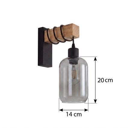 Brilagi - Стенно осветително тяло WOOD GLASS 1xE27/60W/230V бор/черно/опушено сиво