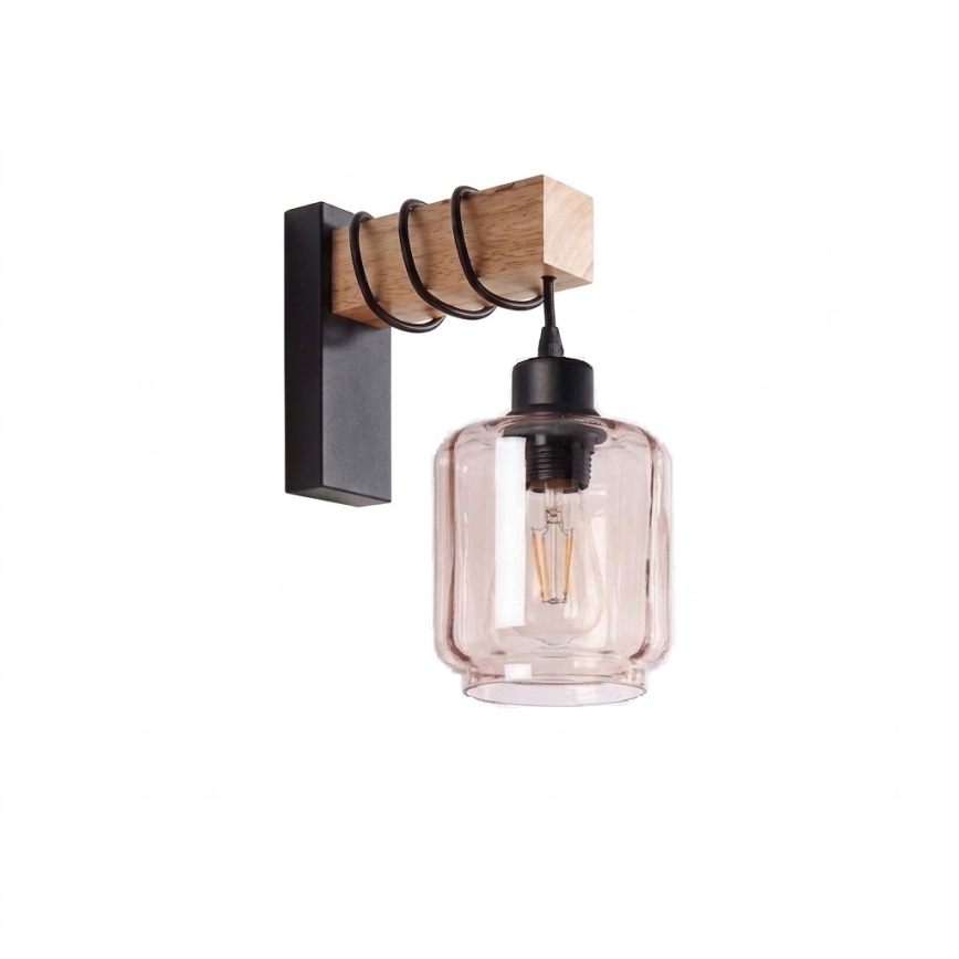 Brilagi - Настенно осветително тяло WOOD GLASS 1xE27/60W/230V борово/черно/димчато бежово