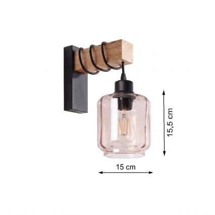 Brilagi - Настенно осветително тяло WOOD GLASS 1xE27/60W/230V борово/черно/димчато бежово