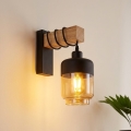Brilagi - Настенно осветително тяло WOOD GLASS 1xE27/60W/230V борово/черно/опушено кафяво