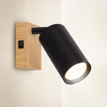 Brilagi - Настенно точково осветително тяло с ключ SELE 1xGU10/30W/230V черно/дъбов декор