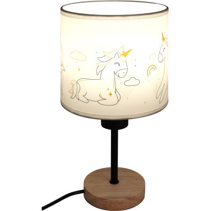Brilagi - Детска настолна лампа BOBO WOOD 1xE27/25W/230V дъб/черна/бяла/еднорози