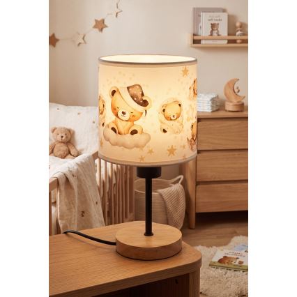 Brilagi - Детска настолна лампа BOBO WOOD 1xE27/25W/230V дъб/черен/бял/мечета