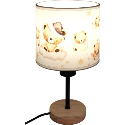 Brilagi - Детска настолна лампа BOBO WOOD 1xE27/25W/230V дъб/черен/бял/мечета