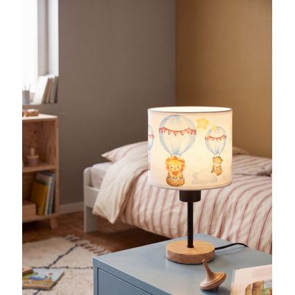 Brilagi - Детска настолна лампа BOBO WOOD 1xE27/25W/230V дъб/черна/бяла/животни