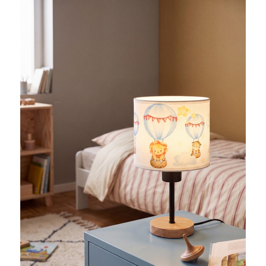 Brilagi - Детска настолна лампа BOBO WOOD 1xE27/25W/230V дъб/черна/бяла/животни