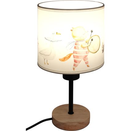 Brilagi - Детска настолна лампа BOBO WOOD 1xE27/25W/230V дъб/черен/бял/с животински мотиви