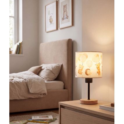 Brilagi - Детска настолна лампа BOBO WOOD 1xE27/25W/230V дъб/черна/бяла/с животни