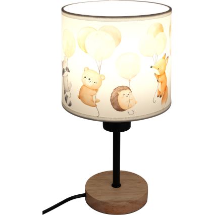 Brilagi - Детска настолна лампа BOBO WOOD 1xE27/25W/230V дъб/черна/бяла/с животни