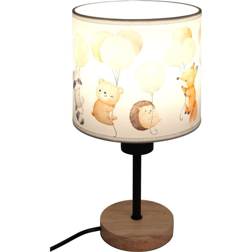 Brilagi - Детска настолна лампа BOBO WOOD 1xE27/25W/230V дъб/черна/бяла/с животни