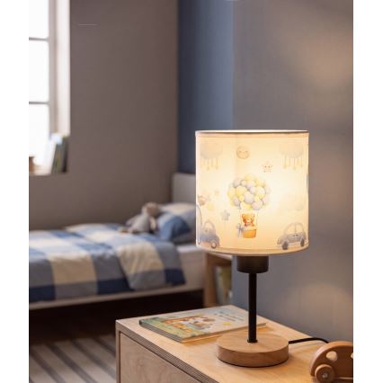 Brilagi - Детска настолна лампа BOBO WOOD 1xE27/25W/230V дъб/черен/бял/син/мечета