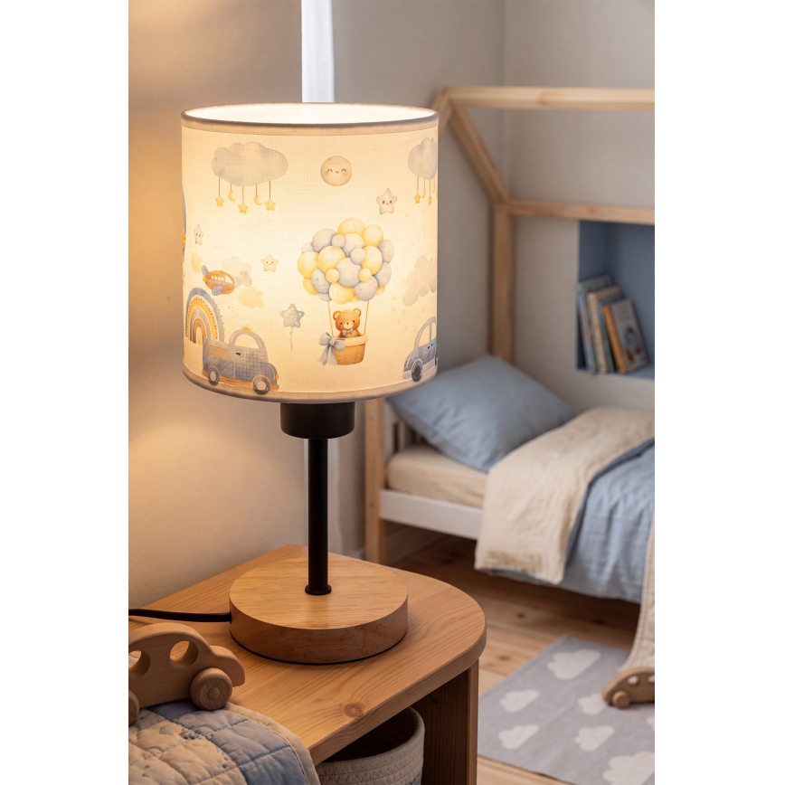 Brilagi - Детска настолна лампа BOBO WOOD 1xE27/25W/230V дъб/черен/бял/син/мечета