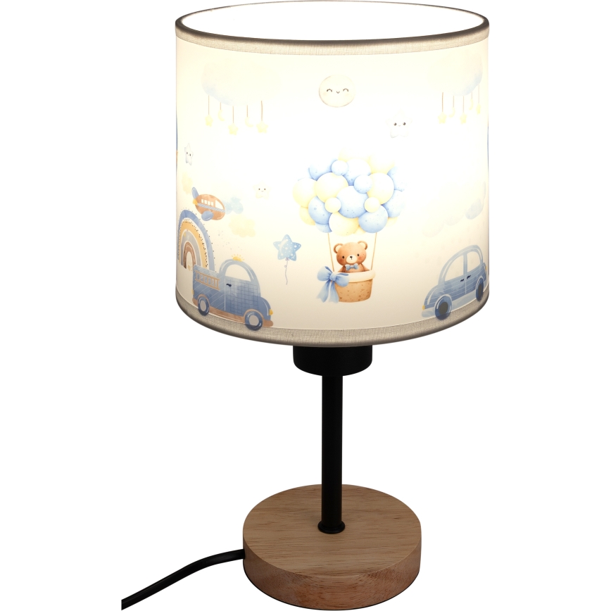 Brilagi - Детска настолна лампа BOBO WOOD 1xE27/25W/230V дъб/черен/бял/син/мечета