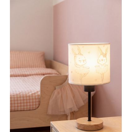 Brilagi - Детска настолна лампа BOBO WOOD 1xE27/25W/230V дъб/черен/бял/с мотив на зайчета
