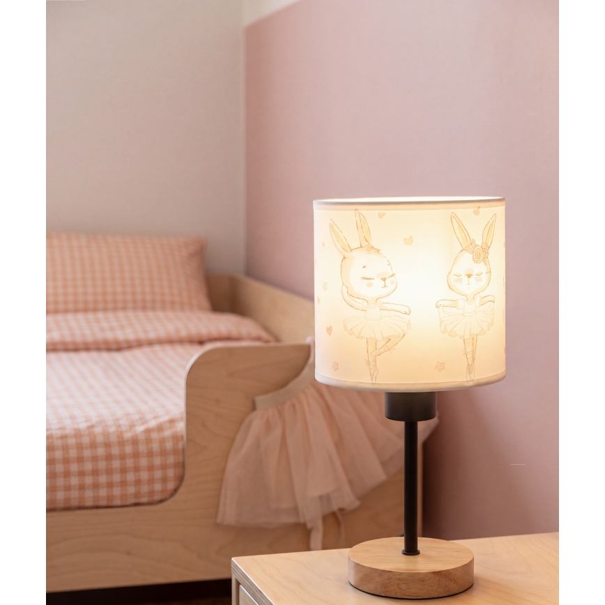 Brilagi - Детска настолна лампа BOBO WOOD 1xE27/25W/230V дъб/черен/бял/с мотив на зайчета