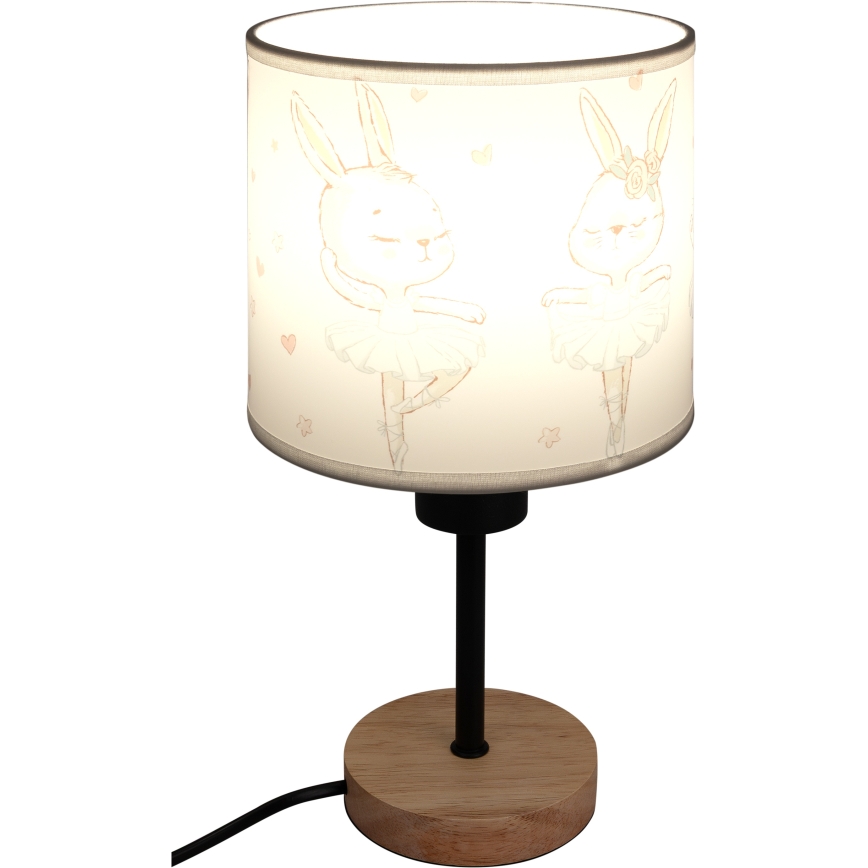 Brilagi - Детска настолна лампа BOBO WOOD 1xE27/25W/230V дъб/черен/бял/с мотив на зайчета