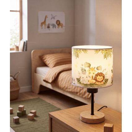Brilagi - Детска настолна лампа BOBO WOOD 1xE27/25W/230V дъб/черна/бяла/зелена/джунгла