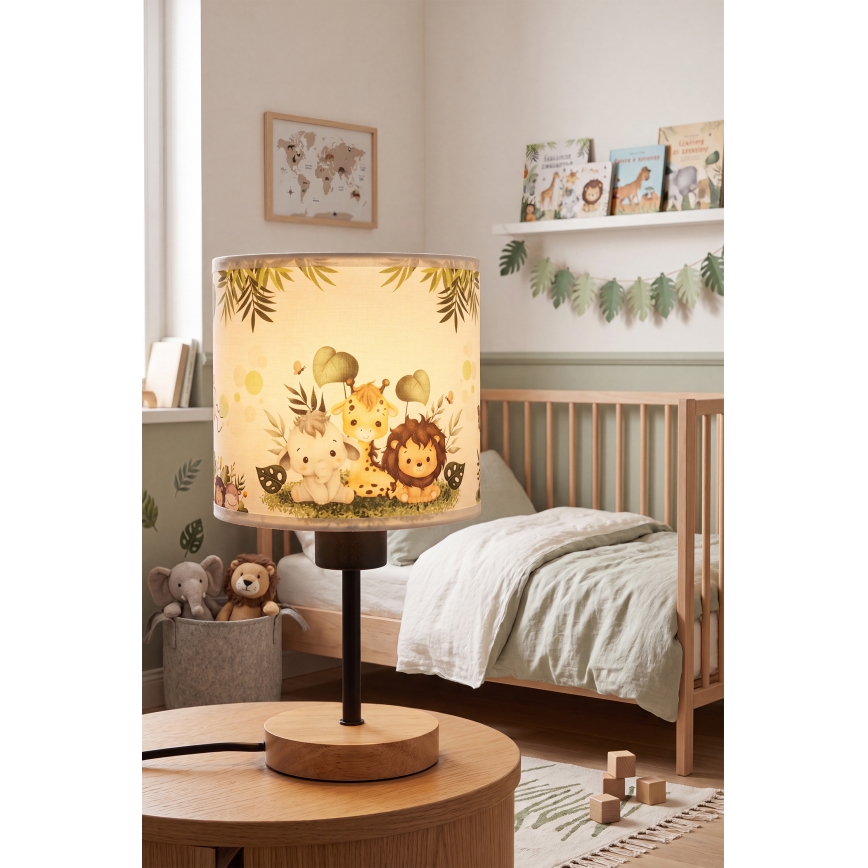 Brilagi - Детска настолна лампа BOBO WOOD 1xE27/25W/230V дъб/черна/бяла/зелена/джунгла