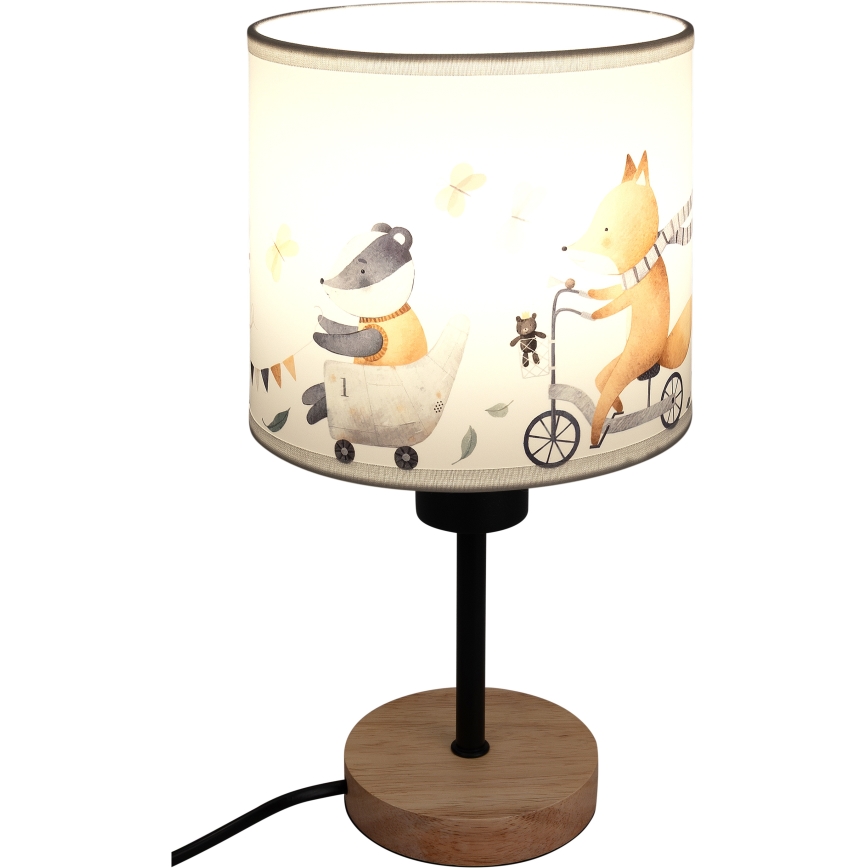 Brilagi - Детска настолна лампа BOBO WOOD 1xE27/25W/230V дъб/черен/бял/с животински мотиви