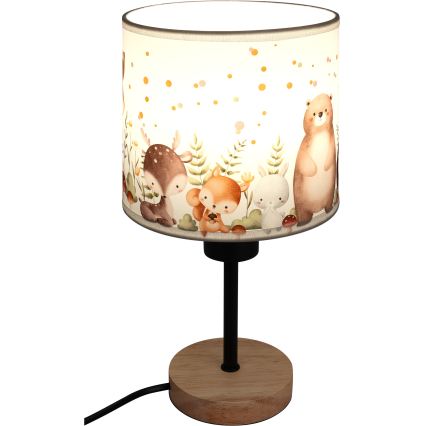 Brilagi - Детска настолна лампа BOBO WOOD 1xE27/25W/230V дъб/черен/бял/с животински мотиви
