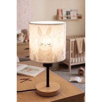 Brilagi - Детска настолна лампа BOBO WOOD 1xE27/25W/230V дъб/черен/бял/с мотив зайчета
