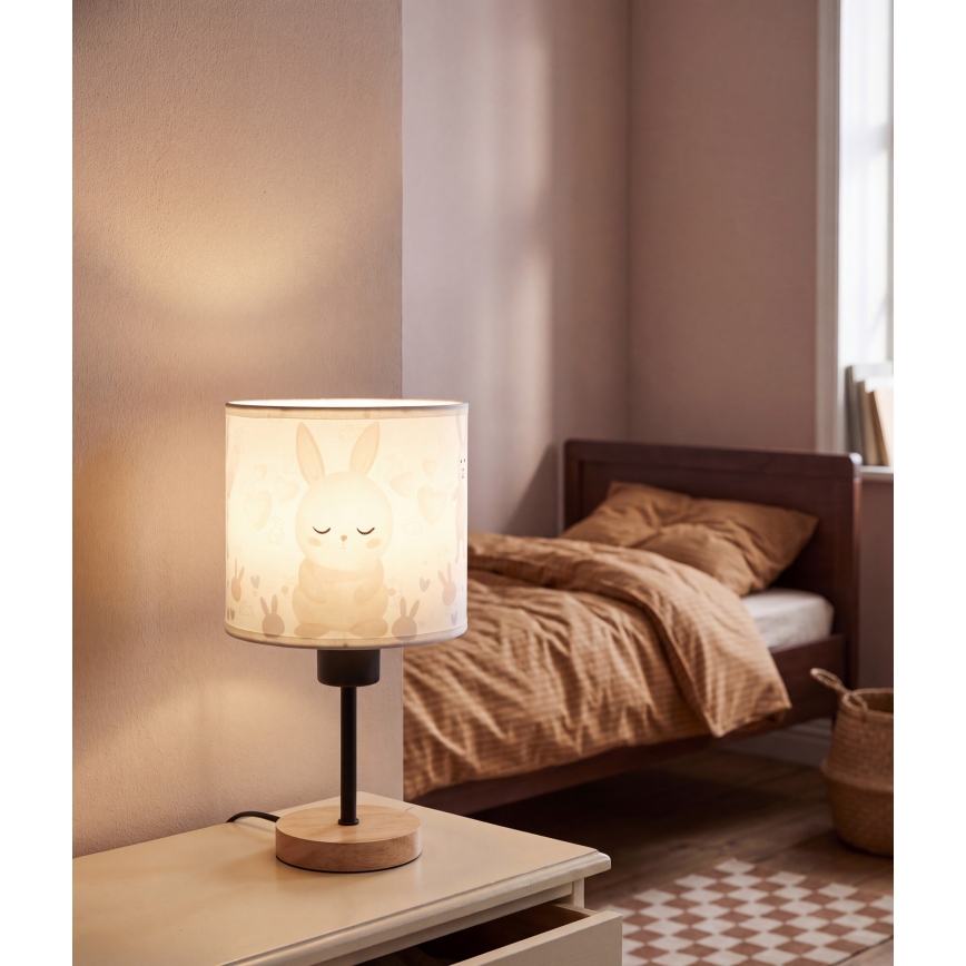 Brilagi - Детска настолна лампа BOBO WOOD 1xE27/25W/230V дъб/черен/бял/с мотив зайчета