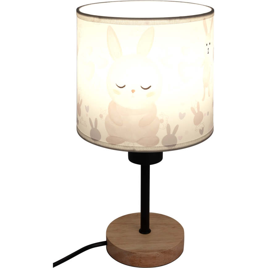 Brilagi - Детска настолна лампа BOBO WOOD 1xE27/25W/230V дъб/черен/бял/с мотив зайчета