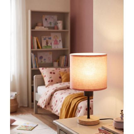 Brilagi - Детска настолна лампа BOBO WOOD 1xE27/25W/230V дъб/черна/розова